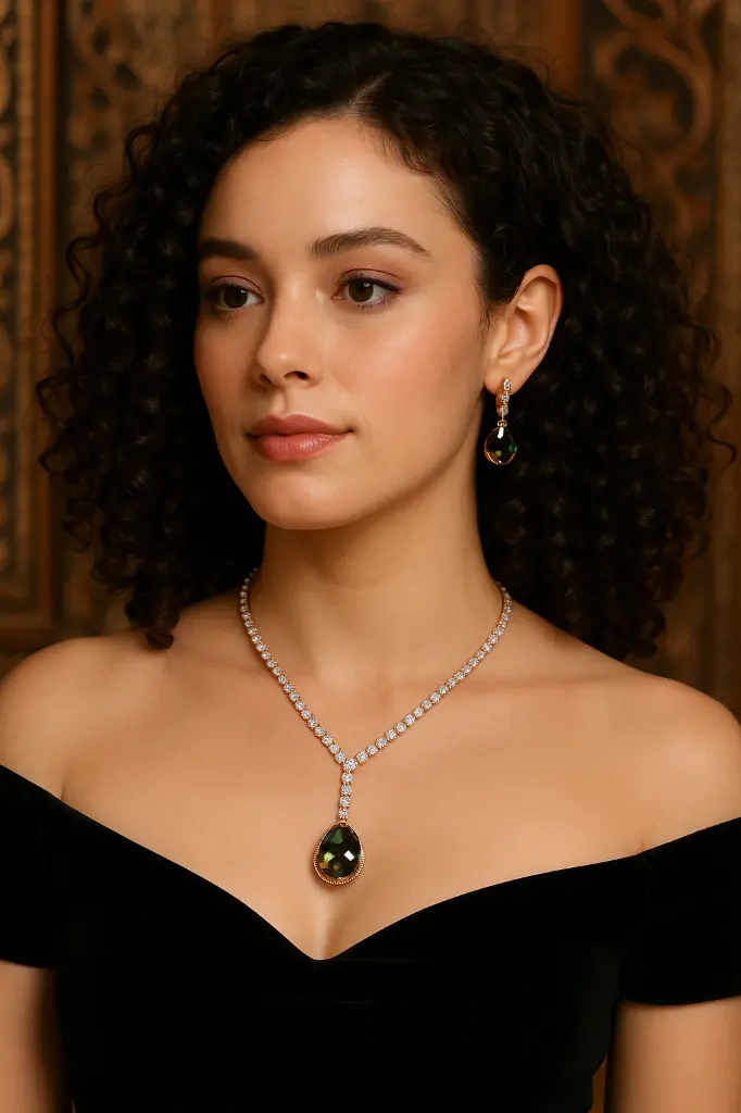 Emerald Aura American Diamond Necklace Set