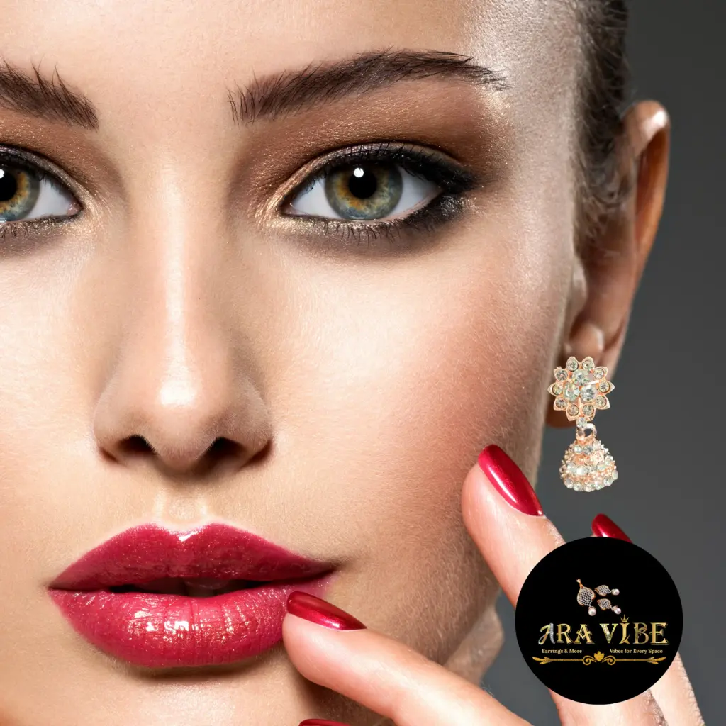 Rose Radiance Stone-Studded Jhumka Earrings