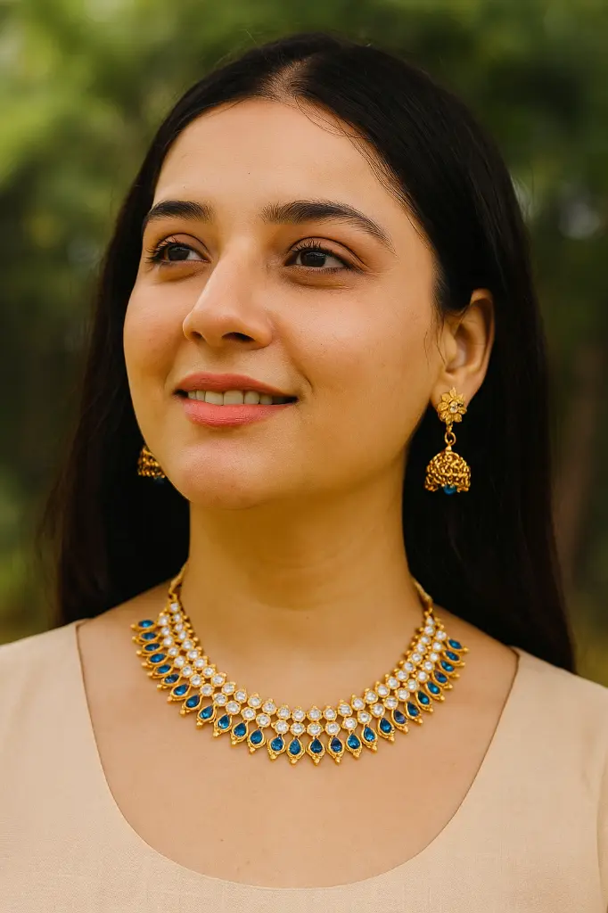 Royal Blue / Emerald Green / Ruby Pink / Sky Blue / Maroon Kundan Necklace Set with Earring