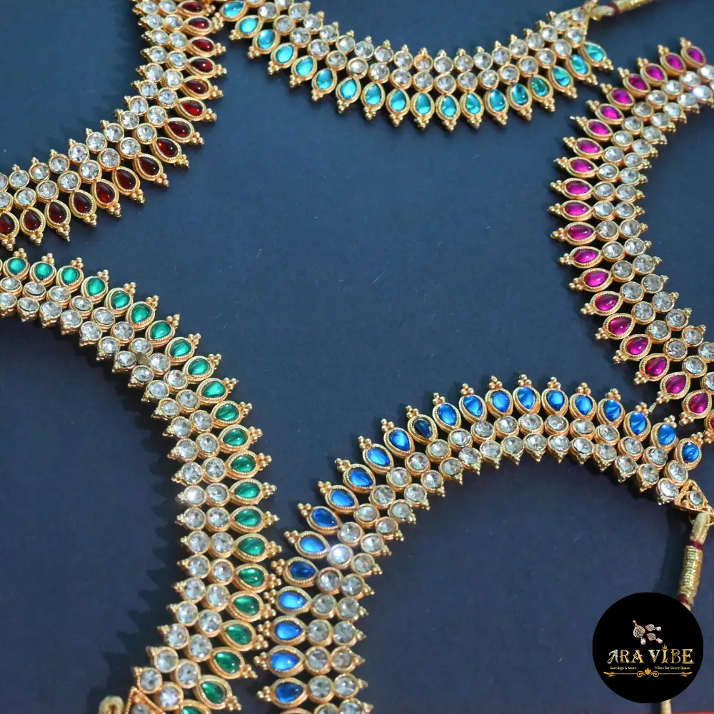 Royal Blue / Emerald Green / Ruby Pink / Sky Blue / Maroon Kundan Necklace Set with Earring