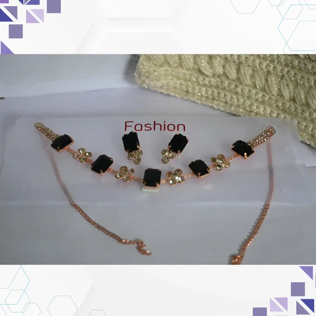 Ruby Red / Sapphire Blue / Aqua Green / Rose Pink / Black American Diamonds Fashion Necklace Set