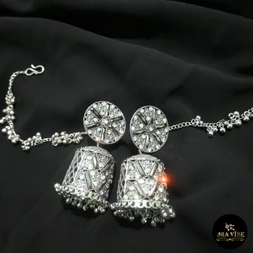 Royal Oxidized Afghani Jhumka Mathapatti Set