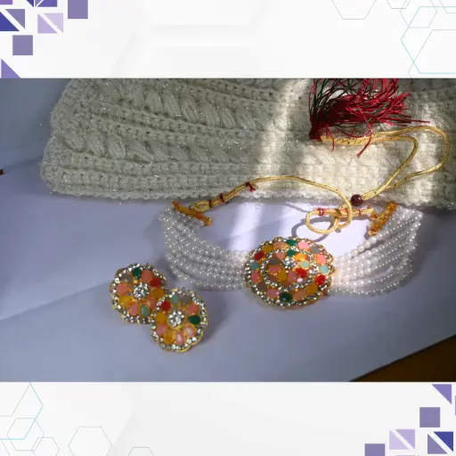 Multicolor Kundan Pearl Choker Necklace Set