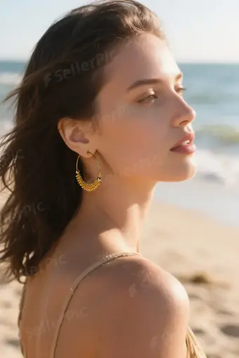 Golden Ethnic Beaded Hoops